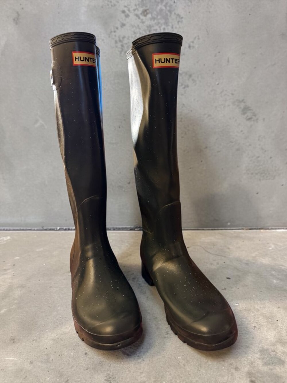 Hunter Classic Original Tall Rain Boot Black w/Multi Color Glitter Sz 9